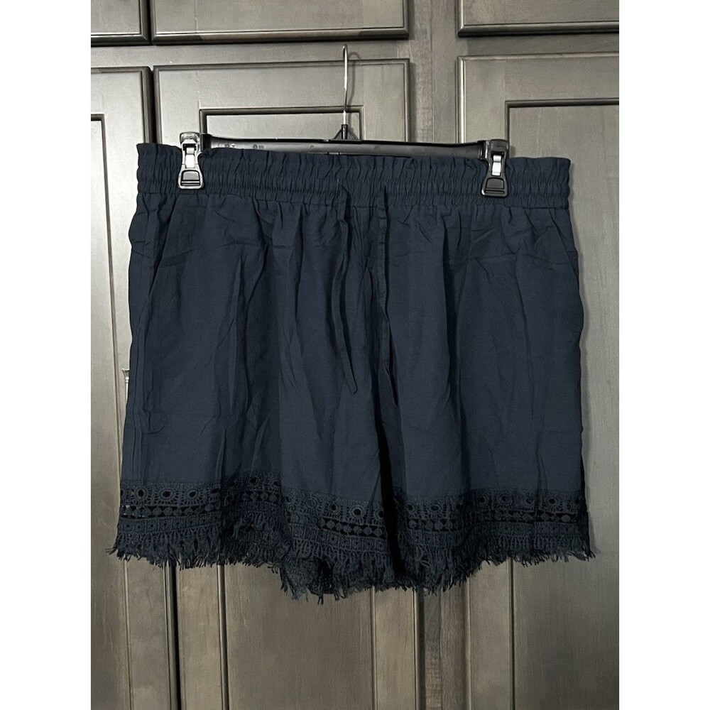 Akewei Boho Lace Trim Navy Shorts Women’s XXL New